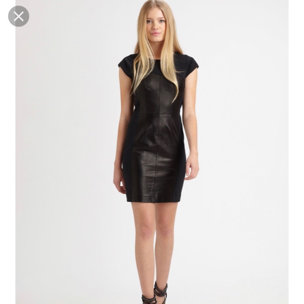 NWT Rebecca Taylor Leather black and navy dress